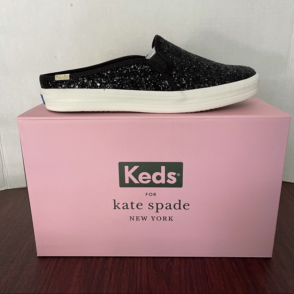 KEDS KATE SPADE DOUBLE DECK MULES BLACK GLITTER 7